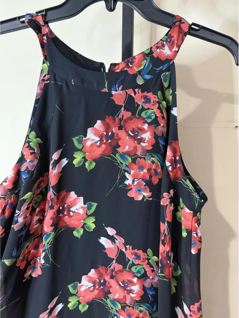 Betsey Johnson 12 Sleeveless Black Dress with Red Floral Print